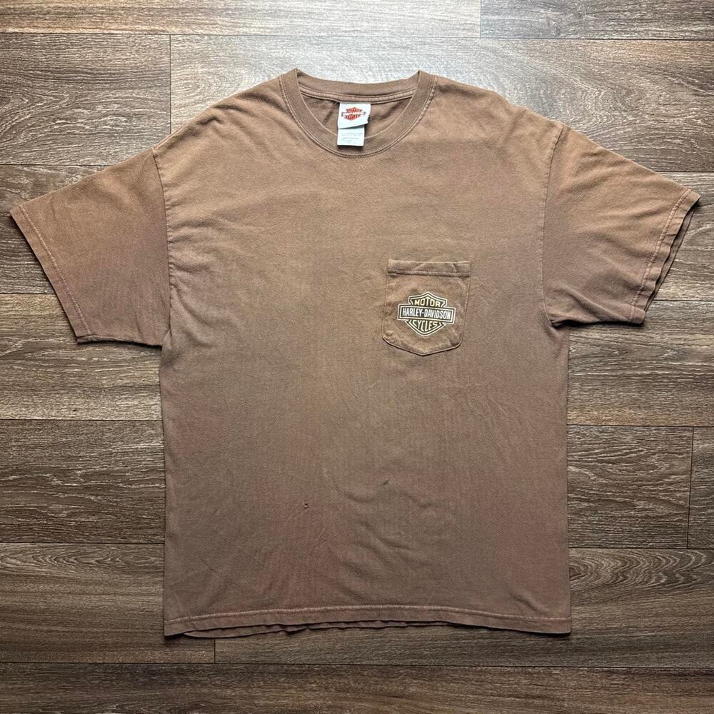 Vintage Y2K Harley Davidson Sun Faded Brown Pocket Graphic Tee